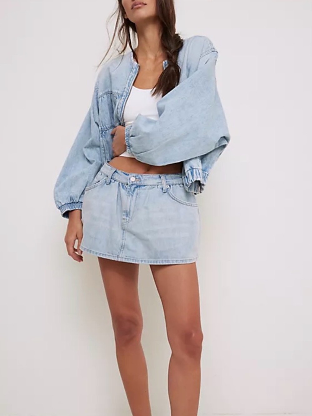 NWT We The Free Light Blue Denim Mini Skort